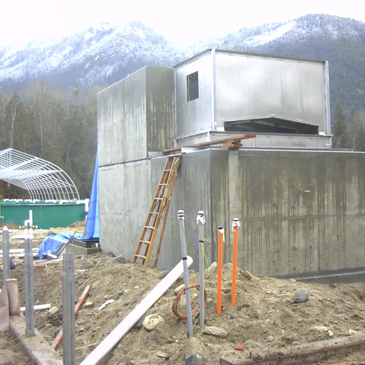 RAS recirculating aquaculture system Hydrotech drum filter aquaculture at Grey Creek Hatchery