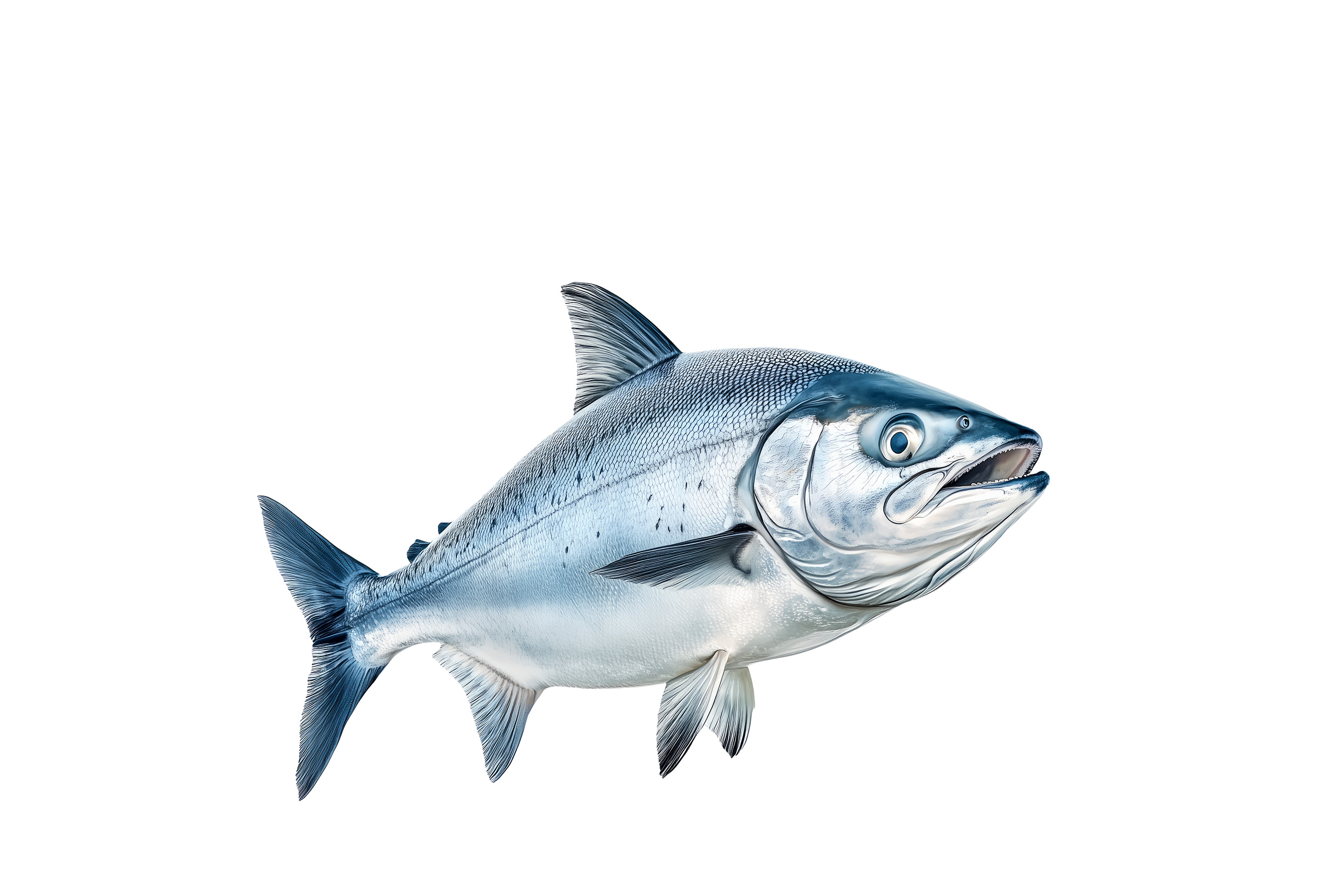 Isolated image of a salmon swimming forward