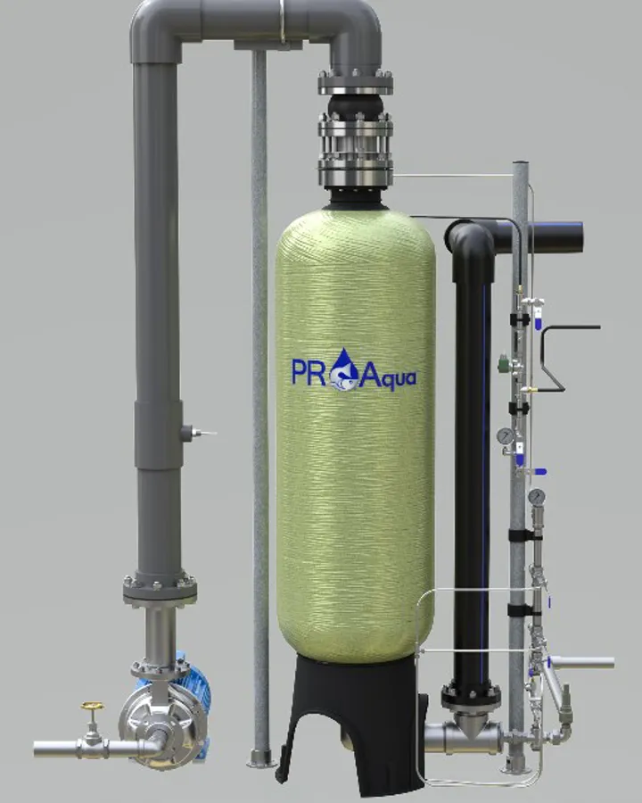 Figure 1: Fiberglass pressurized packed column from PR Aqua