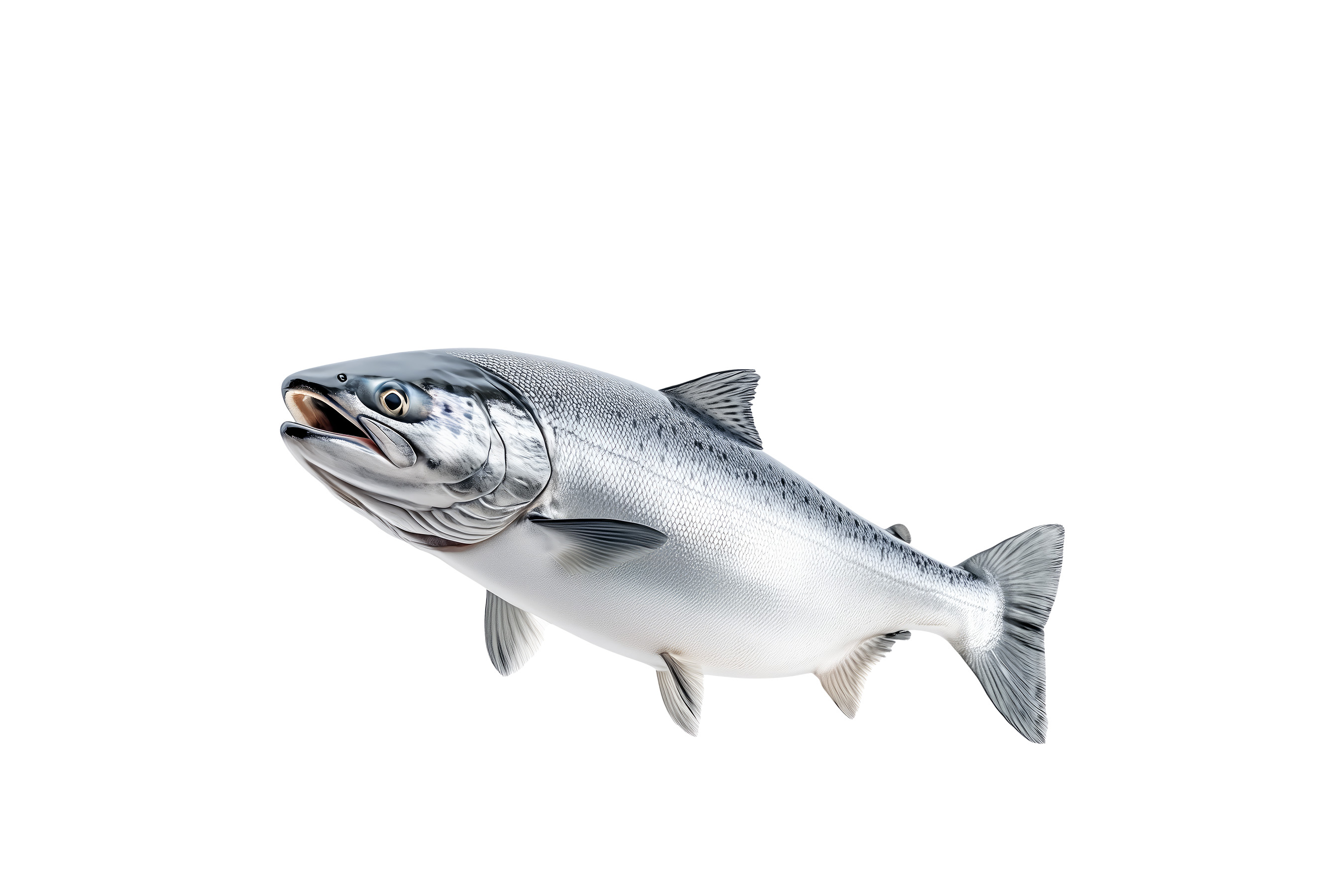 Isolated image of a salmon swimming with its mouth open